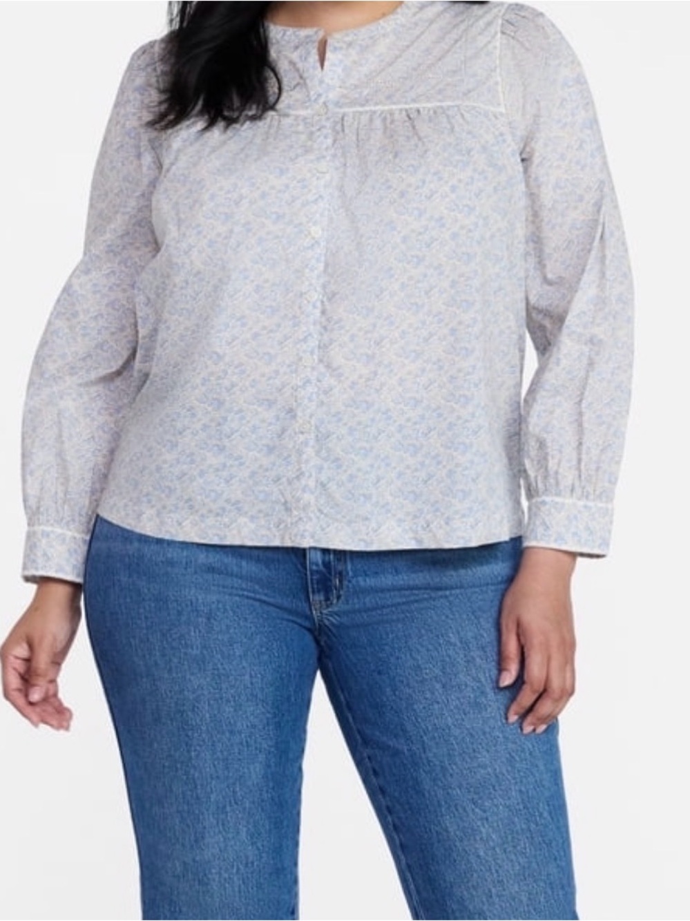 NWT Time and Tru Light Blue Floral Pintuck Button Blouse Size XXXL (22)